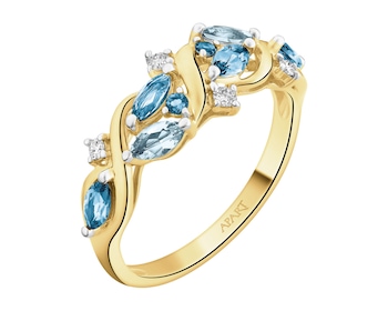 Pierścionek z żółtego złota z brylantami i topazami - próba 585