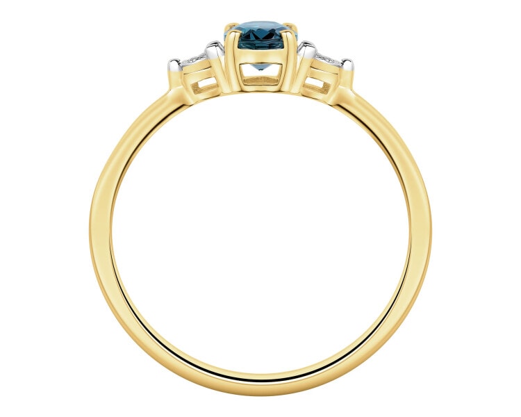 Zlatý prsten s brilianty a topazem London Blue - ryzost 585