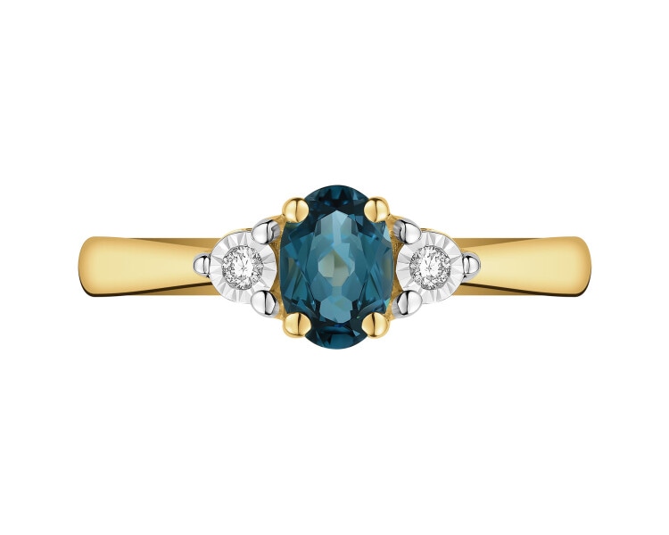 Zlatý prsten s brilianty a topazem London Blue - ryzost 585