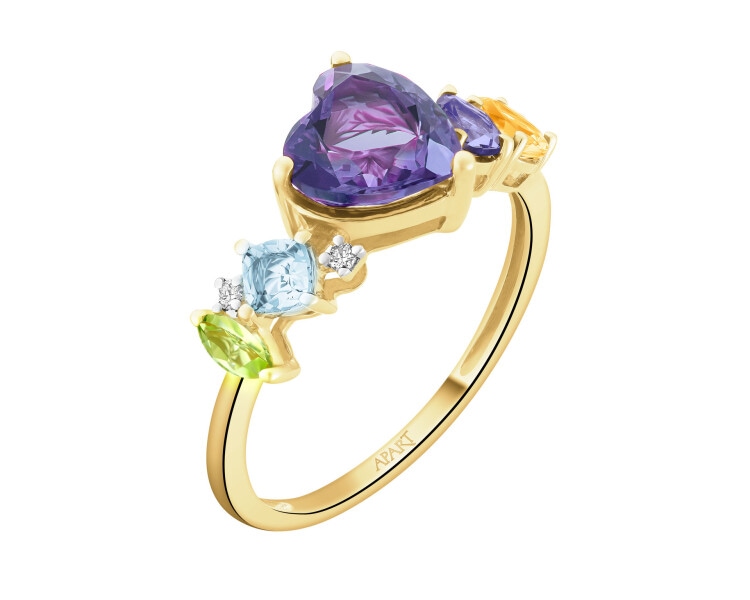 14 K Rhodium-Plated Yellow Gold Ring  - fineness 14 K