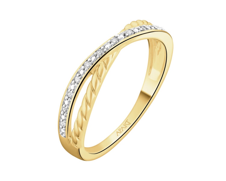 9 K Rhodium-Plated Yellow Gold Ring with Diamonds - 0,05 ct - fineness 9 K