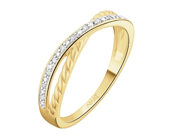 Pierścionek z żółtego złota z diamentami - 0,05 ct - próba 375
