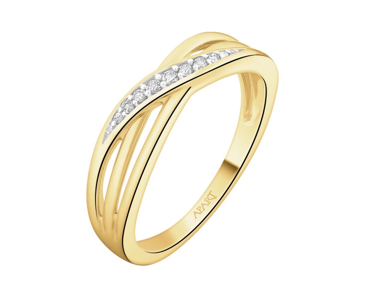 14 K Rhodium-Plated Yellow Gold Ring with Diamonds - 0,05 ct - fineness 14 K