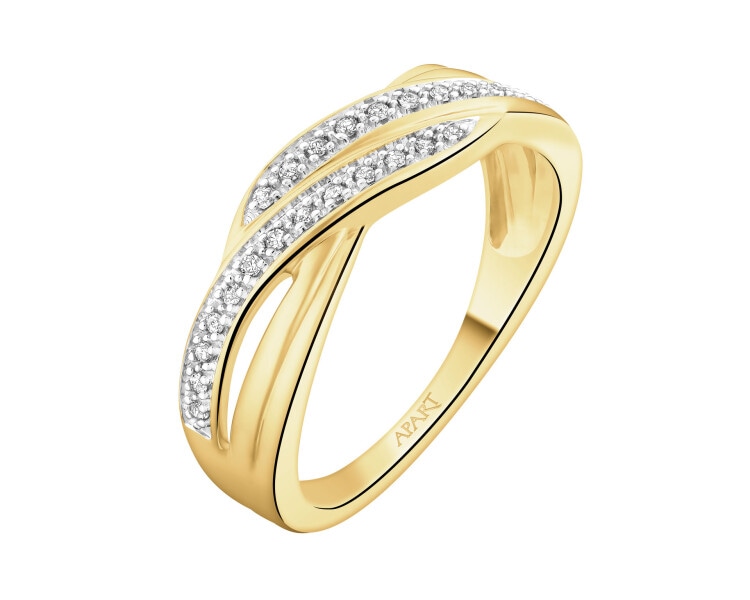 14 K Rhodium-Plated Yellow Gold Ring with Diamonds - 0,08 ct - fineness 14 K