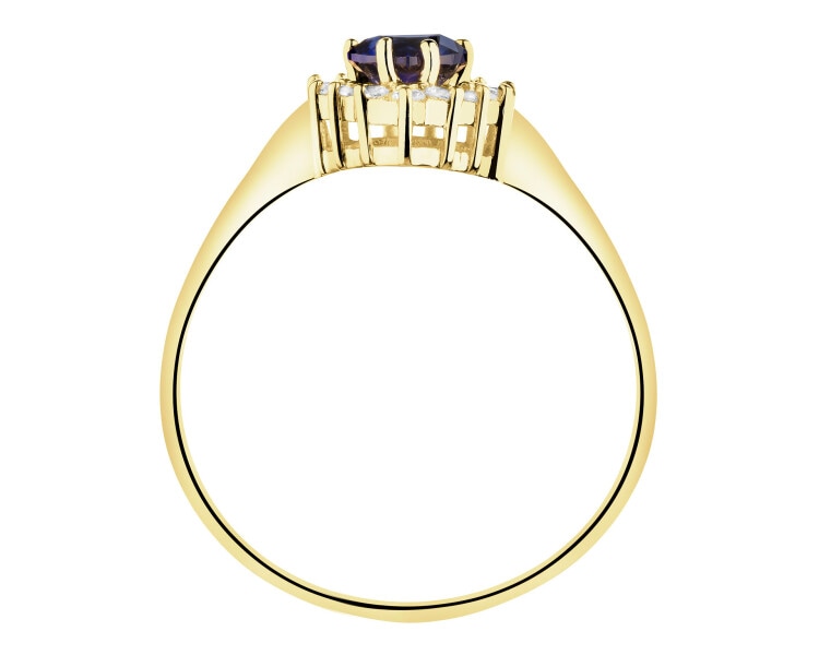 Złoty pierścionek z szafirem syntetycznym i cyrkoniami - serce