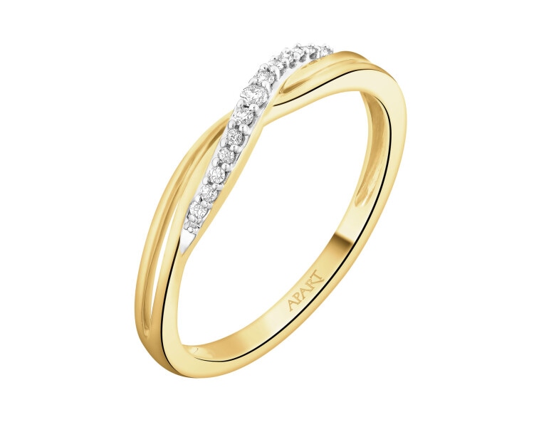14 K Rhodium-Plated Yellow Gold Ring with Diamonds - 0,05 ct - fineness 14 K