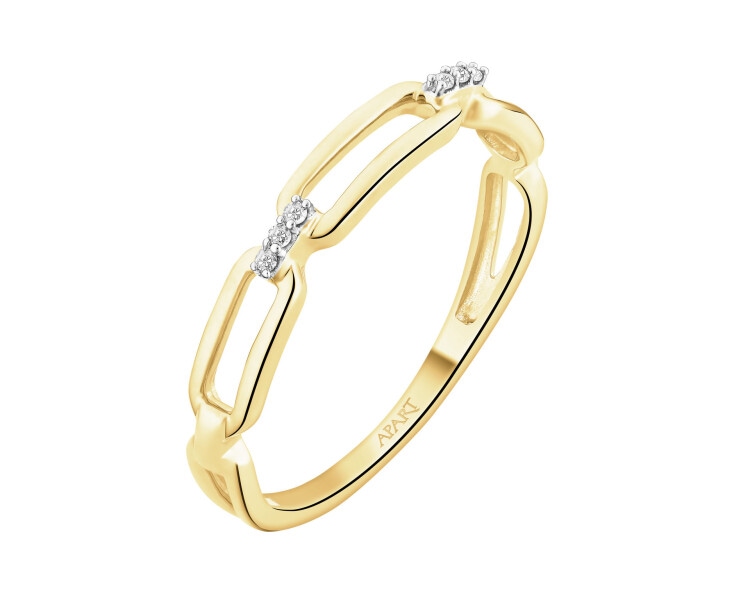 14 K Rhodium-Plated Yellow Gold Ring with Diamonds - 0,02 ct - fineness 14 K