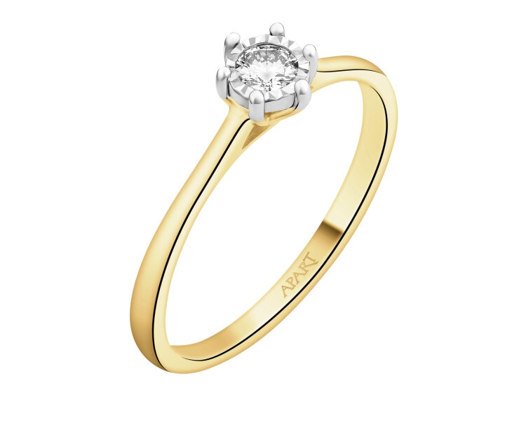 Pierścionek z żółtego złota z brylantem - 0,11 ct - próba 585