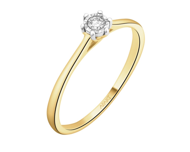 Pierścionek z żółtego złota z brylantem - 0,06 ct - próba 585