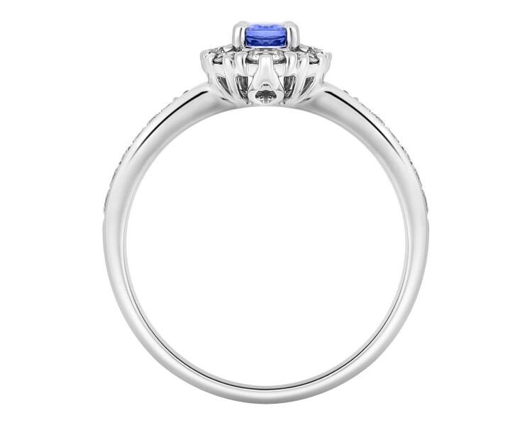 Pierścionek  z białego złota z brylantami i tanzanitem - próba 585