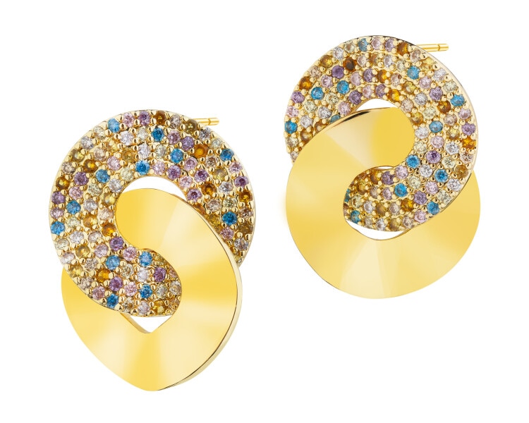 Kolczyki z mosiądzu pozłacane z cyrkoniami - koła