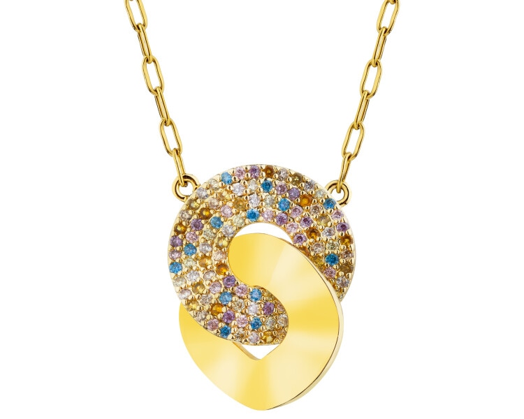 Naszyjnik z mosiądzu pozłacany z cyrkoniami - koła