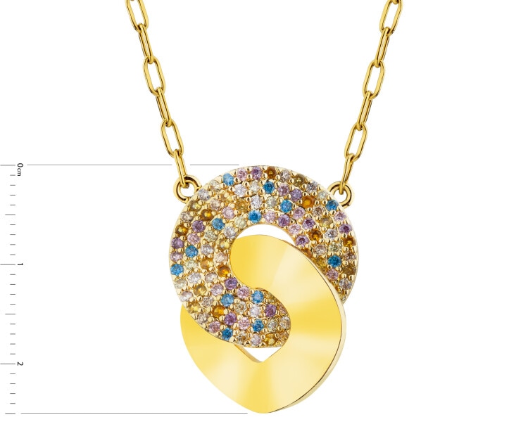 Naszyjnik z mosiądzu pozłacany z cyrkoniami - koła