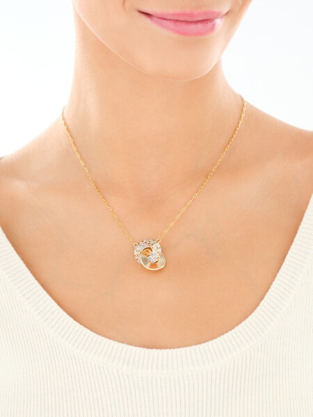 Naszyjnik z mosiądzu pozłacany z cyrkoniami - koła