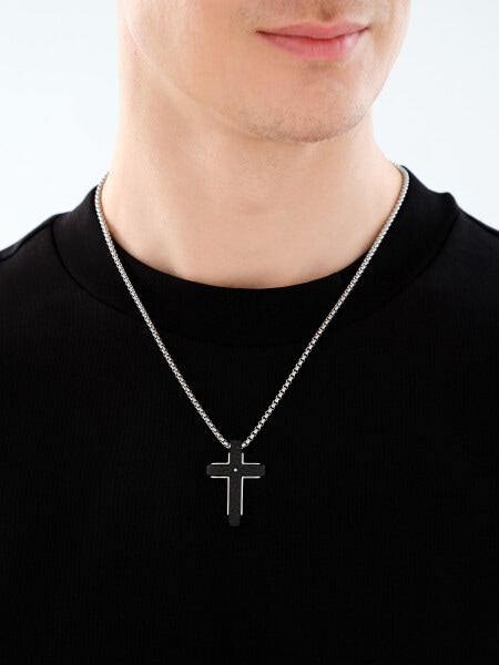 Naszyjnik ze stali szlachetnej z cyrkonią - krzyż