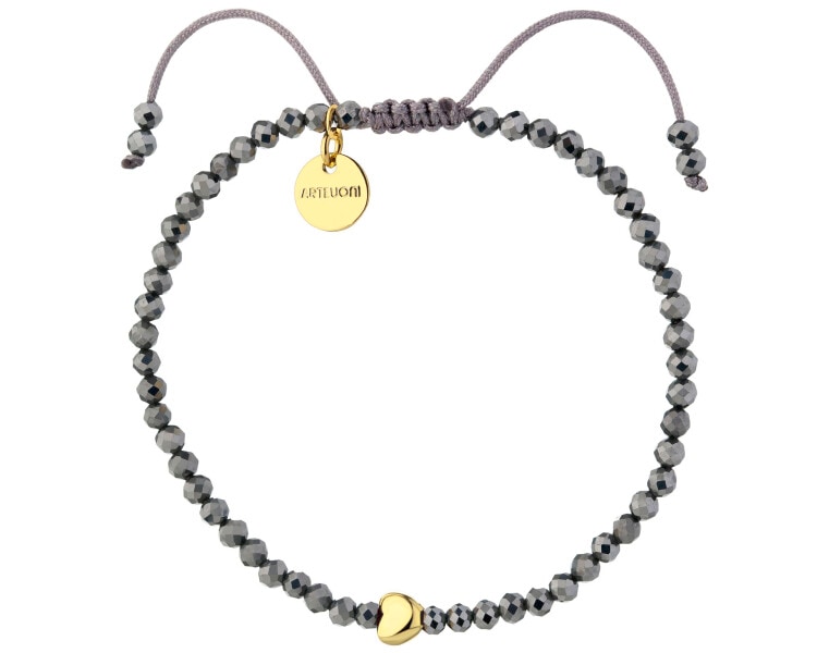 Bransoletka z mosiądzu pozłacana z kamieniami jubilerskimi - serce