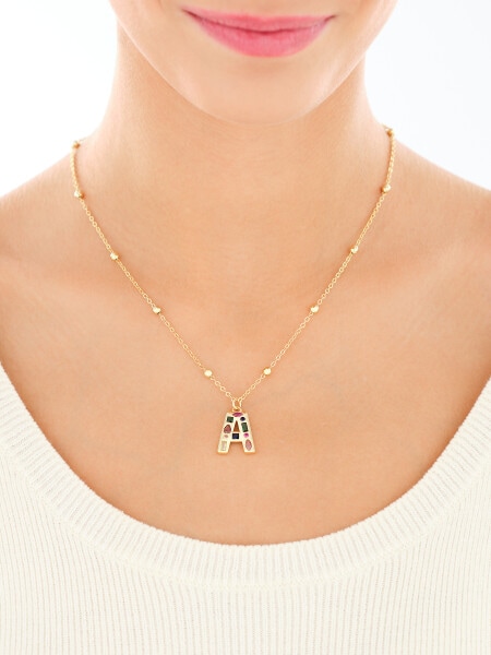 Naszyjnik z mosiądzu pozłacany z cyrkoniami - litera A