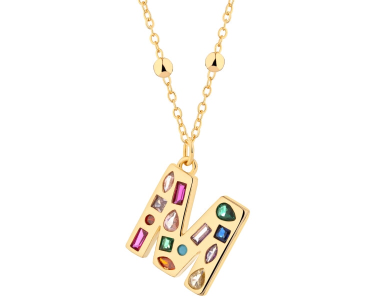 Naszyjnik z mosiądzu pozłacany z cyrkoniami - litera M