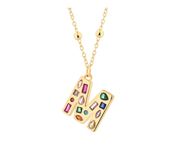 Naszyjnik z mosiądzu pozłacany z cyrkoniami - litera M