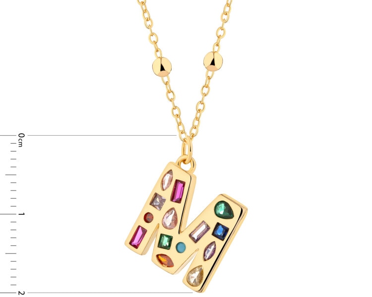 Naszyjnik z mosiądzu pozłacany z cyrkoniami - litera M