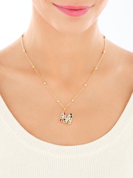 Naszyjnik z mosiądzu pozłacany z cyrkoniami - litera M