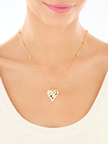 Naszyjnik z mosiądzu pozłacany z cyrkoniami - serce