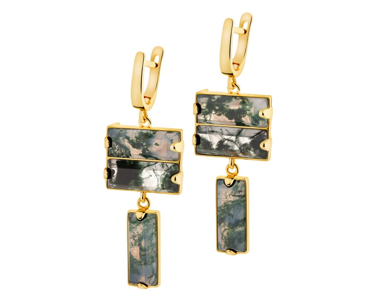 Kolczyki z mosiądzu pozłacane z agatami