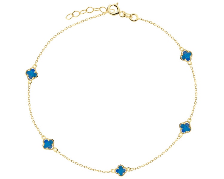 Złota bransoletka z opalami syntetycznymi - koniczyny