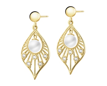 Złote kolczyki z perłami i cyrkoniami