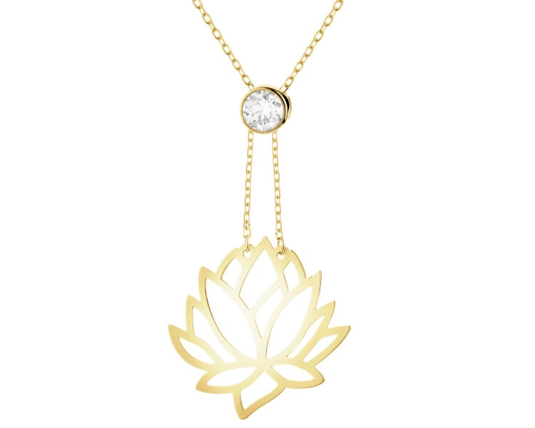 Złoty naszyjnik z cyrkonią - kwiat lotosu