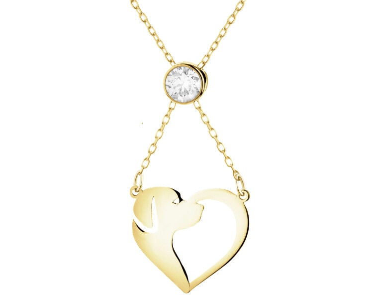 Złoty naszyjnik z cyrkonią - piesek, serce