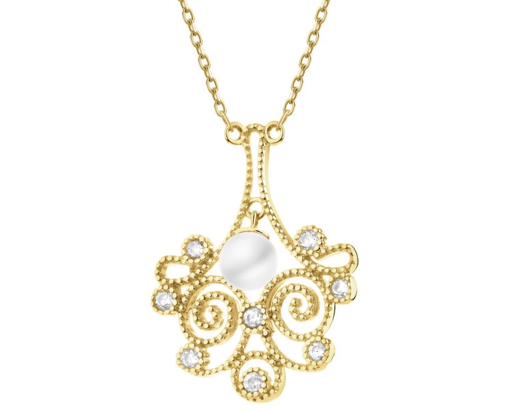 Złoty naszyjnik z perłą i cyrkoniami