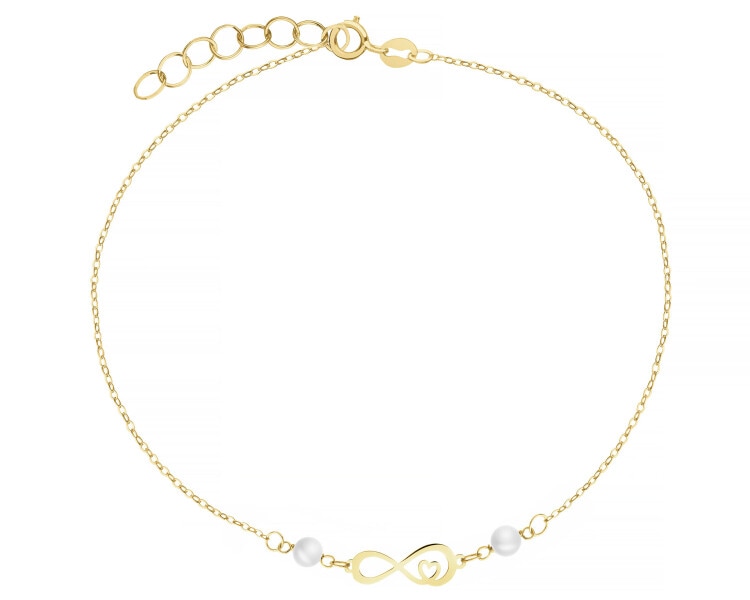 Złota bransoletka z perłami - nieskończoność, serce