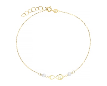 Złota bransoletka z perłami - nieskończoność, serce