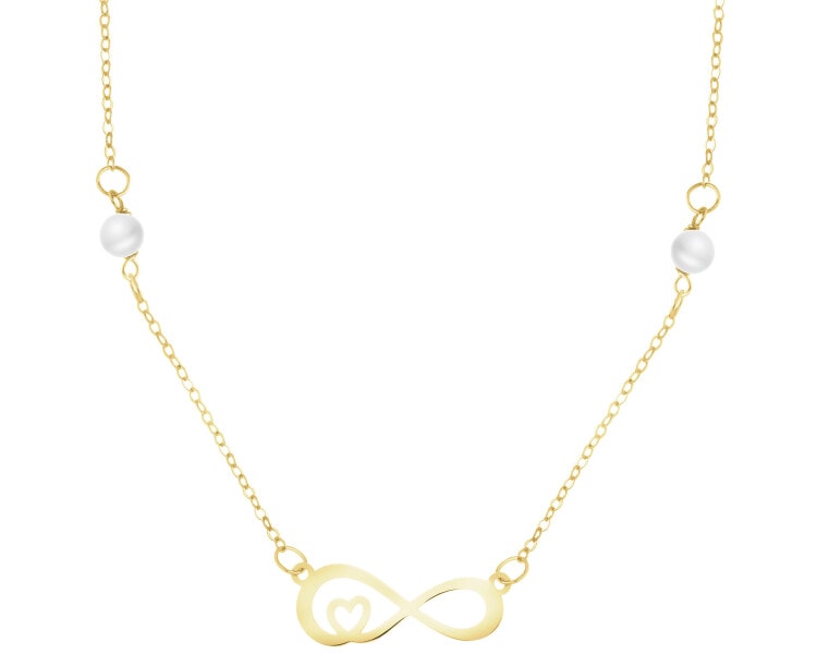 Złoty naszyjnik z perłami - nieskończoność, serce