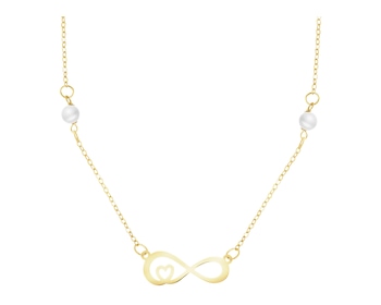 Złoty naszyjnik z perłami - nieskończoność, serce