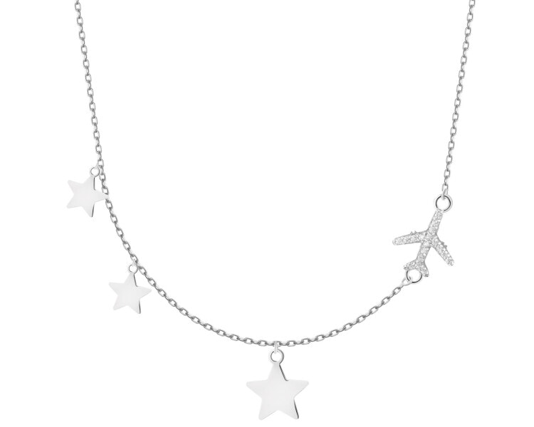 Stříbrný náhrdelník se zirkony - letadlo, hvězdy