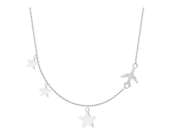 Naszyjnik srebrny z cyrkoniami - samolot, serca