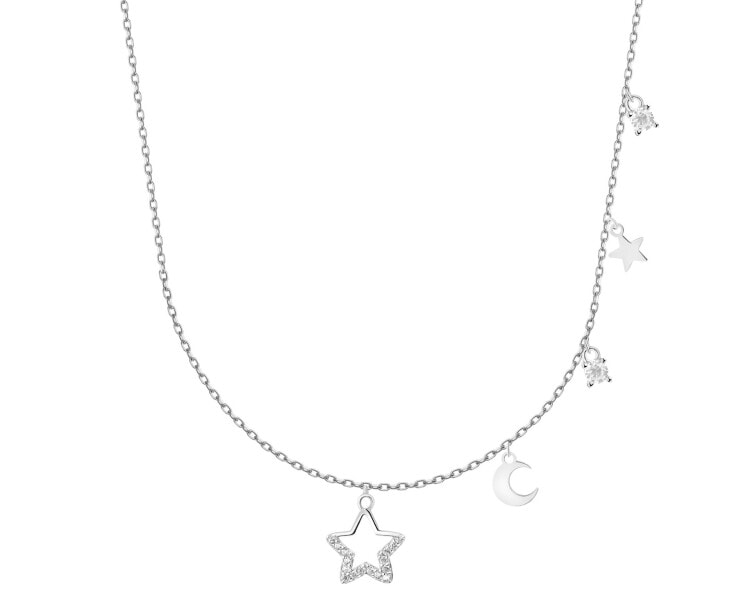 Stříbrný náhrdelník se zirkony - hvězdy, Měsíc