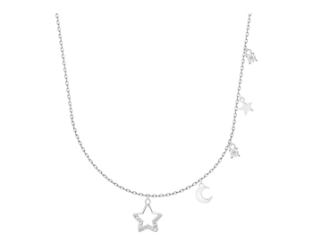 Naszyjnik srebrny z cyrkoniami - gwiazdy, Księżyc