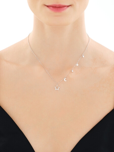 Naszyjnik srebrny z cyrkoniami - gwiazdy, Księżyc