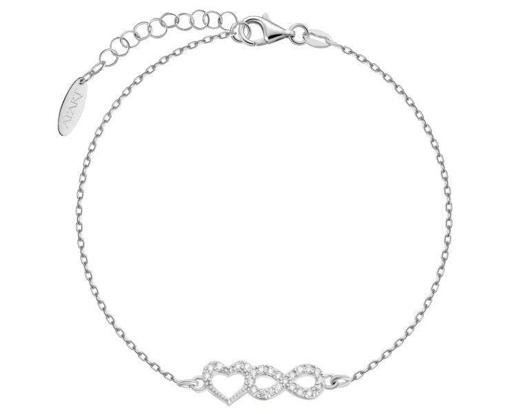 Bransoletka srebrna z cyrkoniami - serce, nieskończoność
