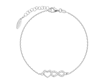 Bransoletka srebrna z cyrkoniami - serce, nieskończoność