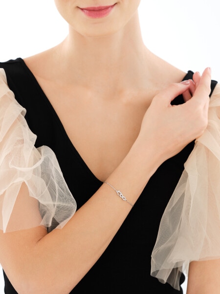 Bransoletka srebrna z cyrkoniami - serce, nieskończoność