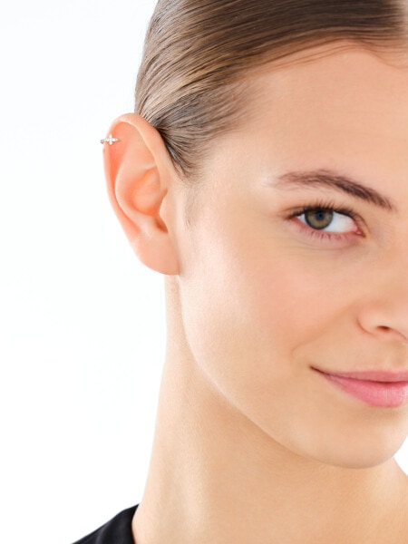 Pojedynczy srebrny kolczyk z cyrkoniami - Krzyż, koło