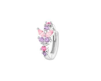 Pojedynczy srebrny kolczyk z cyrkoniami - koło