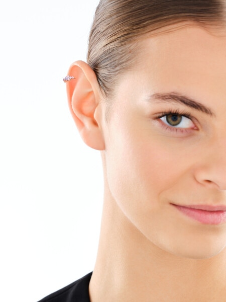 Pojedynczy srebrny kolczyk z cyrkoniami - koło