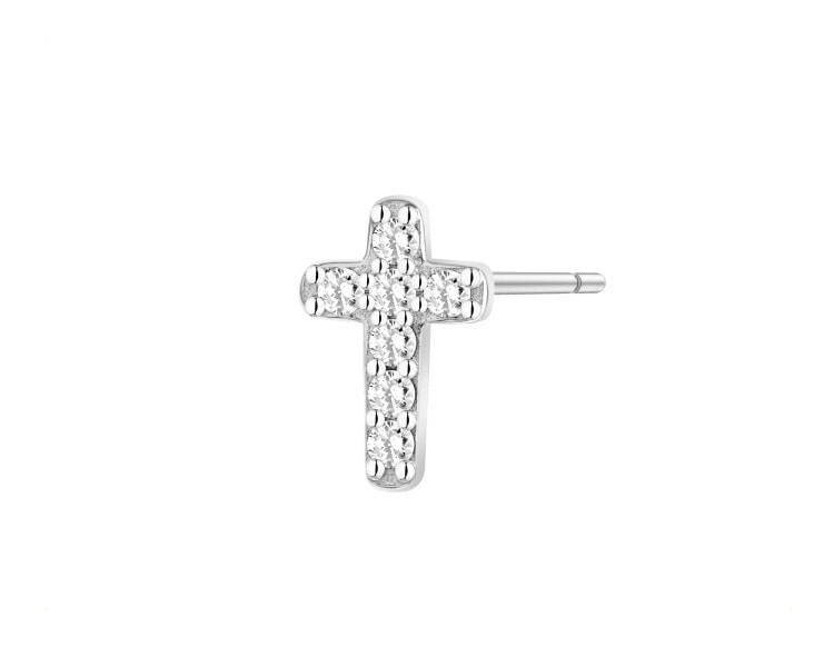 Pojedynczy srebrny kolczyk z cyrkoniami - krzyż