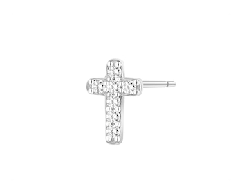Pojedynczy srebrny kolczyk z cyrkoniami - krzyż