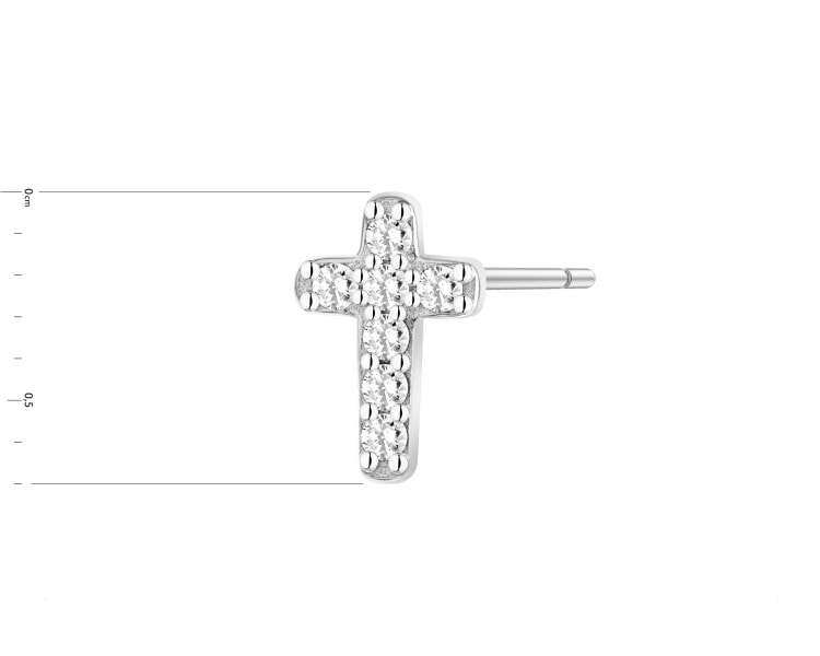 Stříbrná kusová náušnice se zirkony - kříž